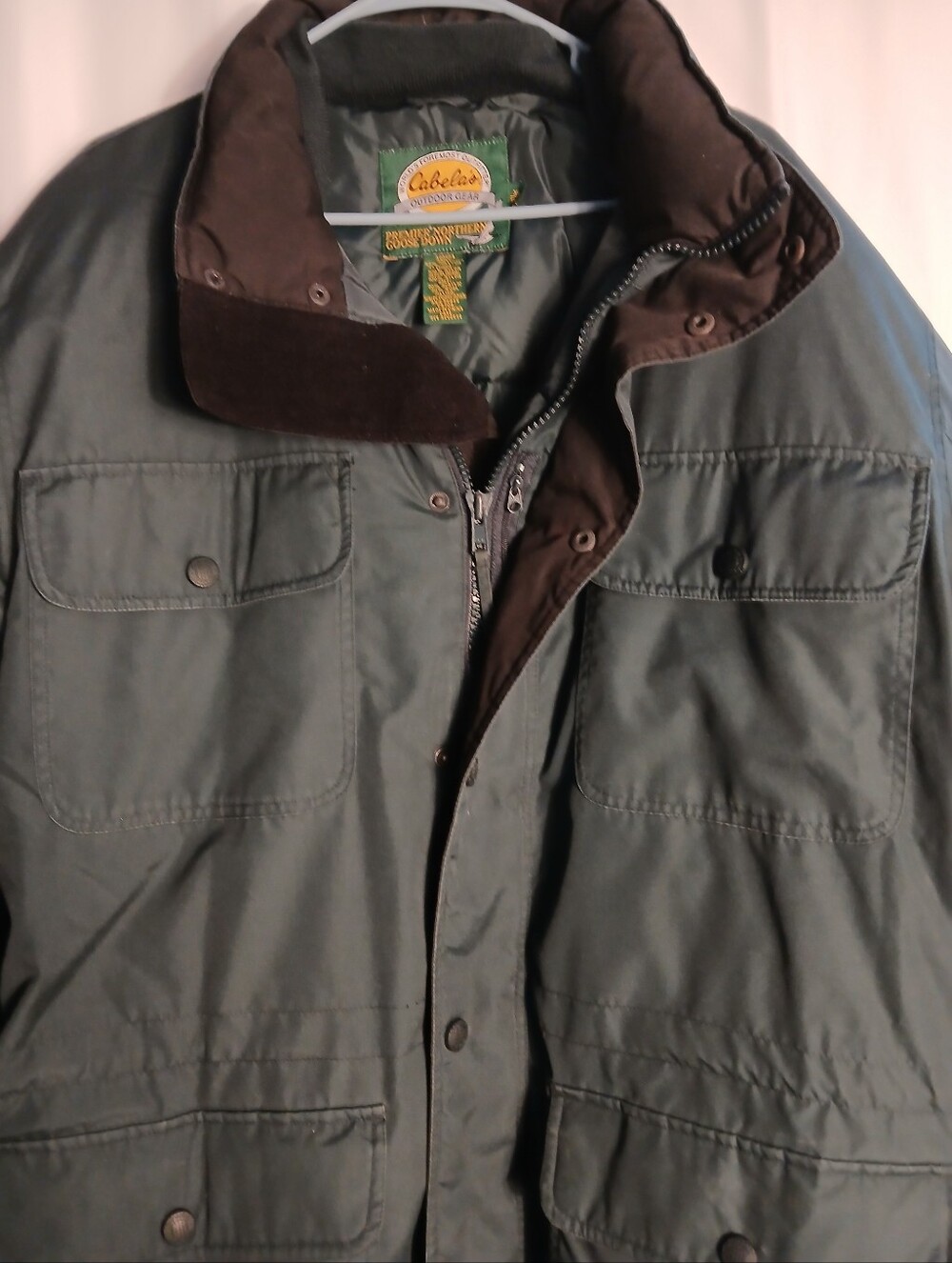 Cabela's Mens Goose Down Jacket - Dark Green with Black Trim